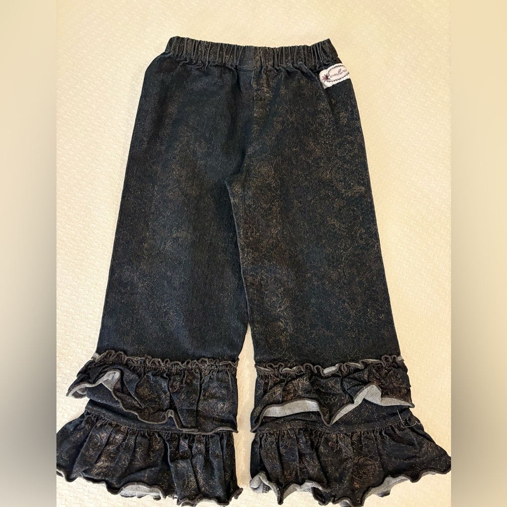 Loves Me Not ruffle denim pants with gold design size 6